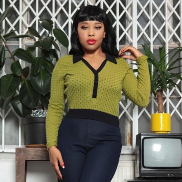 Collectif Tops - Collectif Chartreuse Knit Collar Top